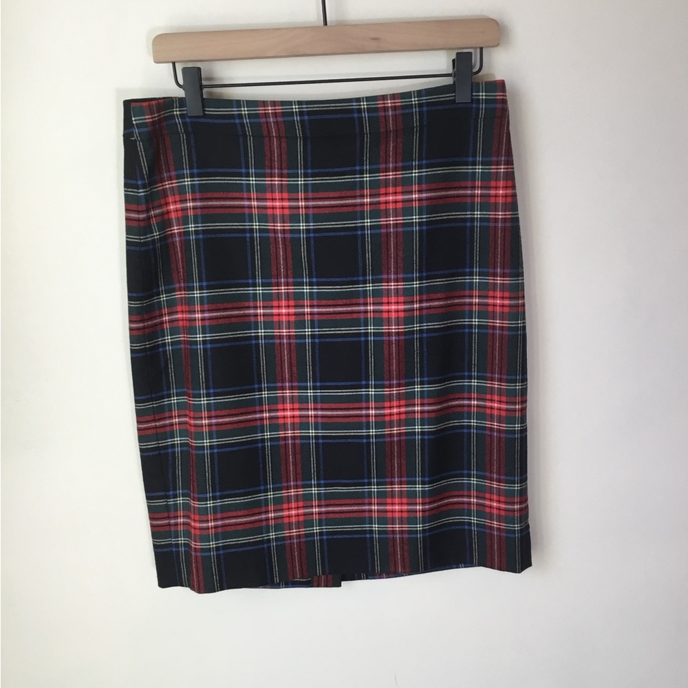 J. Crew Factory Tartan Plain Wool Blend Pencil Skirt